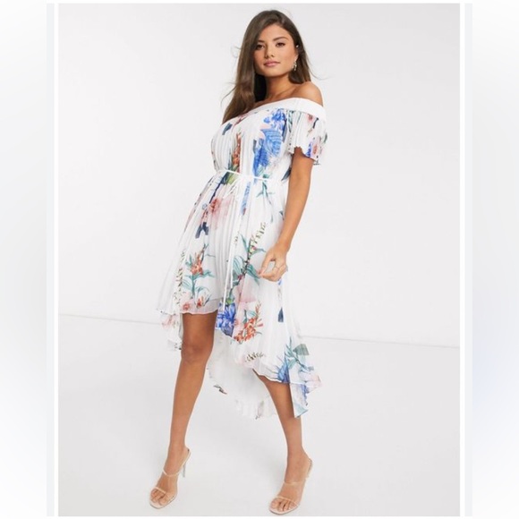 TED BAKER LONDON Women's Luner Jamboree Pleated Off The Shoulder Maxi Dress 1 - Picture 1 of 4